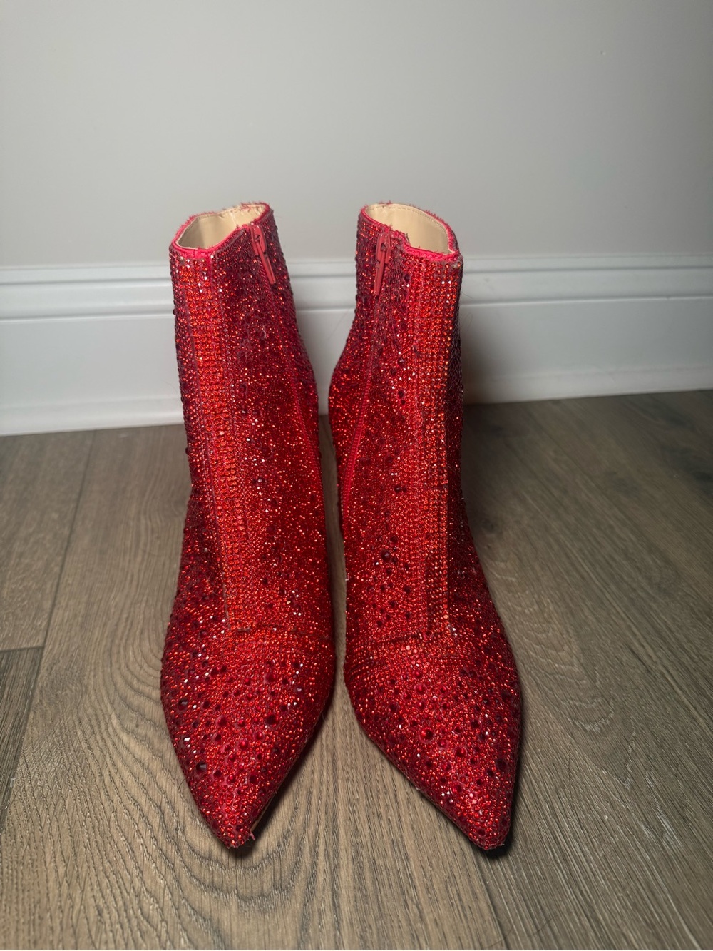 Cady Red Rhinestone Ankle Booties - Picture 2 of 10